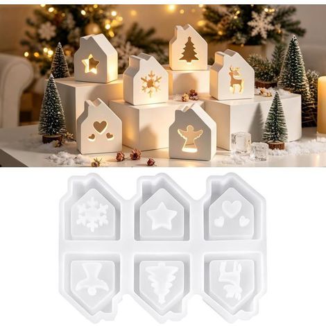 1 pc Moule Silicone en Forme de Maison, Moule Resine Epoxy Noel Moule silicone 3D maisons, moule à plâtre (1/5)