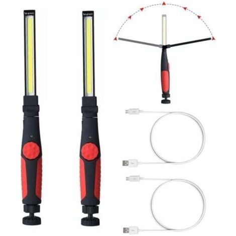 Set mit 2 wiederaufladbaren LED-Arbeitsleuchten, magnetische Motorraumleuchte, batteriebetriebene, kabellose COB-Arbeitsleuchte für Grill/Automobil/Inspektion/Werkstatt/Notfall