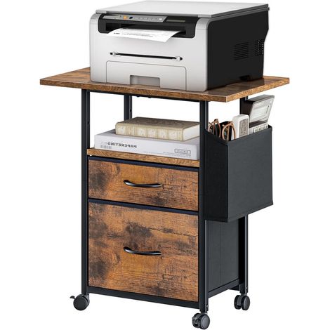 Mobile Printer Stand with 2 Fabric Drawers, Slim Rolling End Table with Side Pocket, Coffee Table for Living Room and Bedroom Use (1/5)
