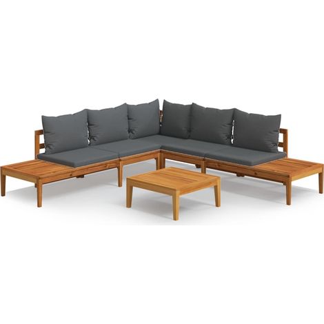 Salon de jardin 4 pcs avec coussins gris foncé Bois d'acacia (1/5)