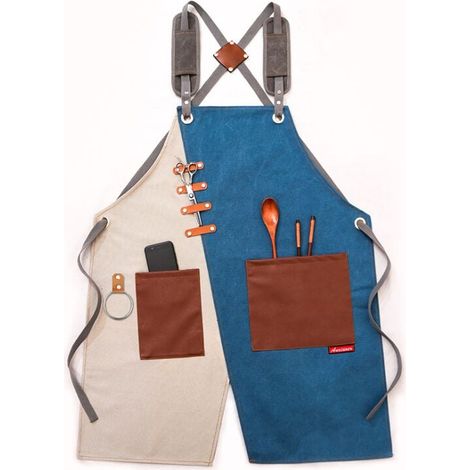 Tablier de jardinage tablier en jean salopette taille tablier unisexe (bandoulière gris vert (1/5)