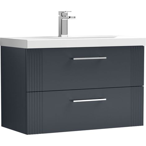 Belvide Partial Fluted 2 Drawer Wall Hung Vanity Unit with 1 Tap Hole Thin-Edge Basin- 800mm - Satin Dark Grey (1/4)