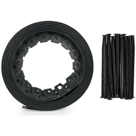 Bordure de Jardin Pelouse Flexible Noire - 3,8 cm x 10 mètres avec 20 piquets d'ancrage