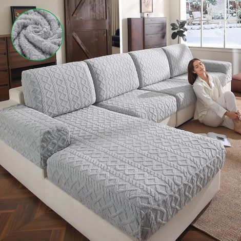 Housse de canapé pour 1/2/3/4 Places – Housse de canapé élastique, antidérapante, Lavable, Ajustement Universel, Durable et Facile d'entretien (1 Housse de Chaise Longue, Gris Clair) (1/5)