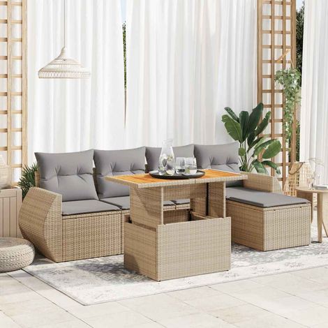 Juego de sofás jardín con cojines 6 pzas ratán sintético beige vidaXL (1/5)
