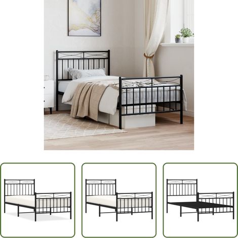 vidaXL Lit avec tête et pied -  Cadre de lit métal sans matelas avec pied de lit noir 90x200 cm (1/5)