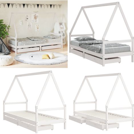 Estructura cama niños con cajones madera pino blanco 80x200 cm - Cama de madera - Cama con cajón