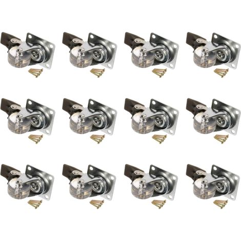 KOTARBAU Lot de 12 roulettes de meuble transparentes Ø 35 mm avec frein pour tous les types de sols Roulettes pivotantes en caoutchouc Roulettes de transport pour canapés coulissantes (1/5)