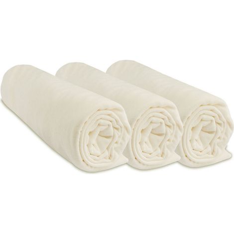 Drap housse 70x160 cm Bébé Coton Jersey Écru (Lot de 3) (1/4)