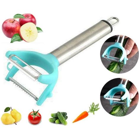Éplucheur de légumes - Multifonctionnel - Acier inoxydable - Design ergonomique - Couleur bleu clair - 18x4.5cm (1/4)