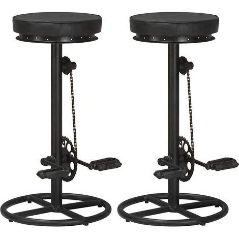 Tabourets de bar lot de 2 en cuir véritable de chèvre noir, repose-pied vélo - PANGIVO (1/5)