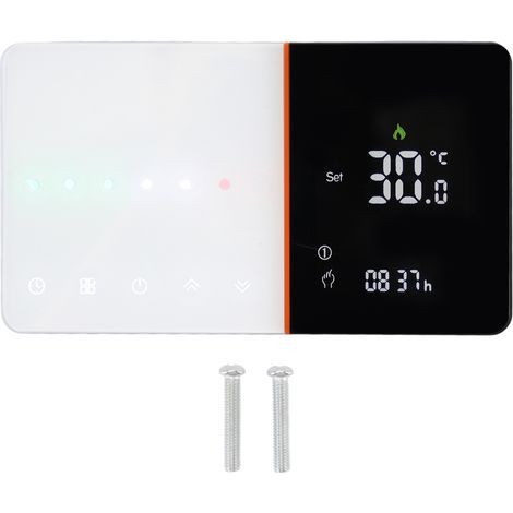Intelligenter WLAN-Thermostat mit PM2.5-Temperatur- und Feuchtigkeitserkennung, Sprachsteuerung, programmierbar für Gasheizkessel, Weiß, 95–240 V (1/5)