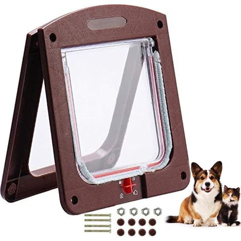 Chatière avec 4 voies magnétique, chatière pour chats et chiots, chatière avec tunnel marron