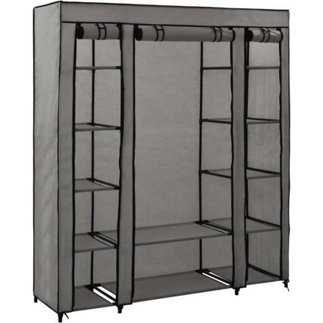 Style Industriel Loft - Armoire avec compartiments et tiges Gris 150x45x176 cm Tissu Armoire de chambre Armoire penderie 55605 (1/3)