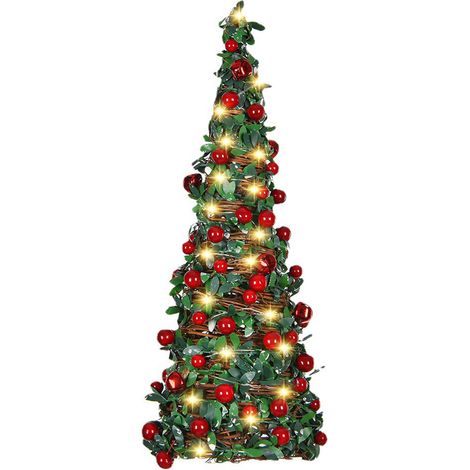 Tour d'arbre à baies rouges artificielles de noël, avec lumières, décoration de vacances éclairée à piles (1/5)