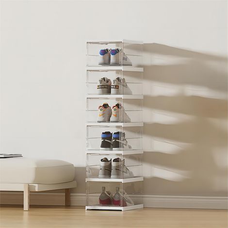 Home Foldable Shoe Storage Box (6-Layer Transparent, Installation-Free) 27.6cm W x 38cm D x 115.5cm H (1/5)