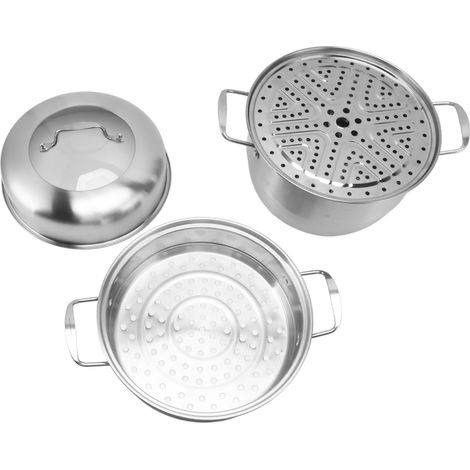 Marmite à vapeur en acier inoxydable avec poignées des deux côtés, marmite à vapeur multicouche épaisse, casserole avec couvercle en verre trempé, 3 niveaux (1/5)