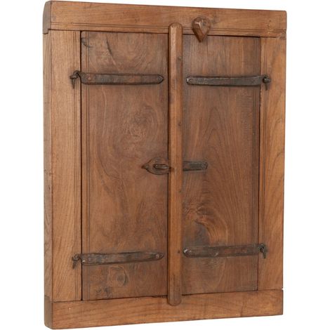 Solid wood and old medieval iron window grille with interior or exterior frame (1/5)