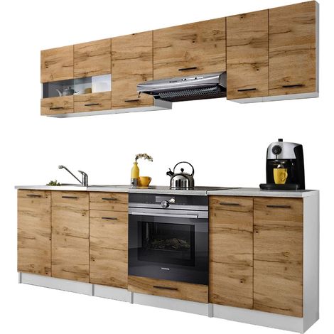 Dusine – Cuisine complète Bigo 8 éléments – Finition bois mélaminé – Longueur 240 cm – Caissons en 16 mm – Fabrication européenne (1/2)