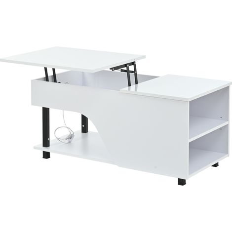Mesa de centro elevable 50 x 100 x 46 cm blanca con compartimento oculto y LED MODENUIT (1/5)