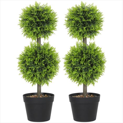 Plante artificielle Lot de 2 en forme de boule 60 cm avec pot (1/5)