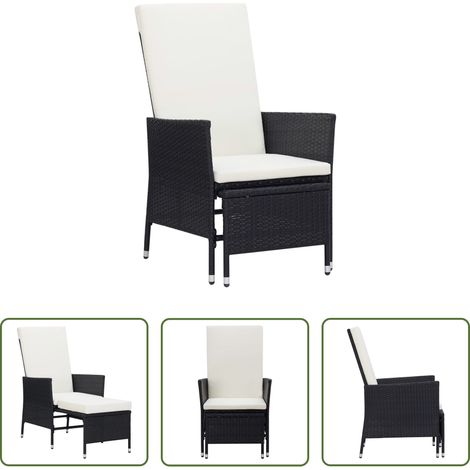 Auflagen - Garten-Liegestuhl mit Auflagen Poly Rattan Schwarz (1/5)