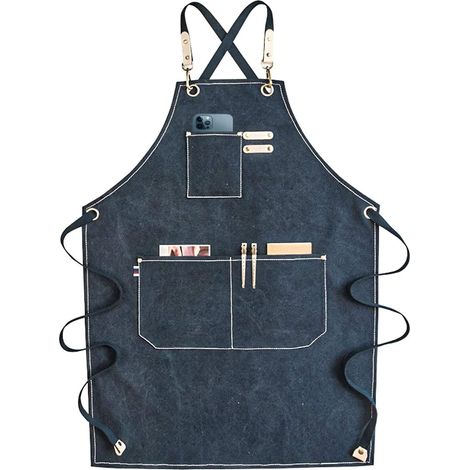 Grembiule in tela per uomo e donna - Grembiule da cucina in denim con tasche - Grembiule da barbecue per uomo e donna - Grembiule lungo per cucinare, preparare dolci, nonno (blu) (1/5)