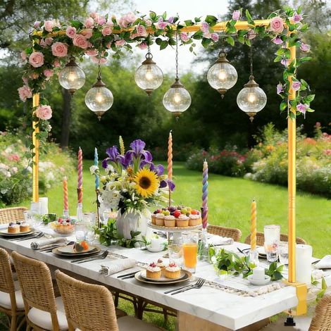 Arche de Table, Extensible Support Tige de Table avec Pinces 120CM-260CM Support Arche de Table Cadre d'Arche Métal pour Déco de Mariage Anniversaire Fêtes Anniversaires Doré (1/5)