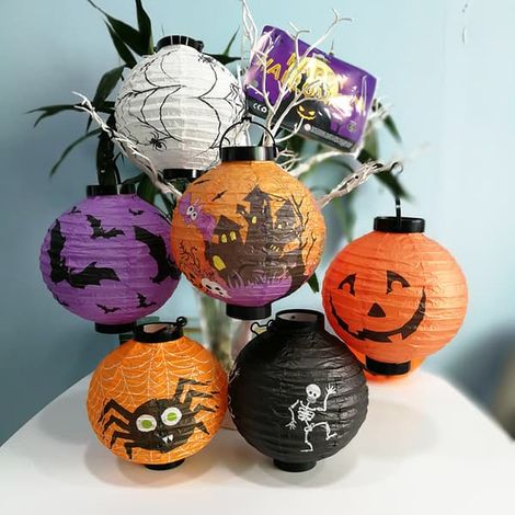 Lanterne en papier d'Halloween, lanterne suspendue portable, thème lumineux P (1/2)