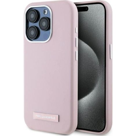 Karl Lagerfeld KLHMP15LPGMSRPP iPhone 15 Pro 6.1 pinke Hartschalen-Schutzhülle mit Metallplatte und MagSafe-Funktion (1/5)