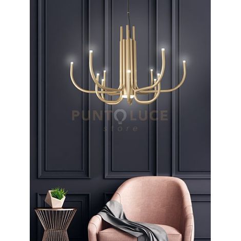 SOSPENSIONE ART NOUVEAU 12 BRACCETTI A LED 3000K 1860LM 35W DIMMERABILE D.78CM ORO
