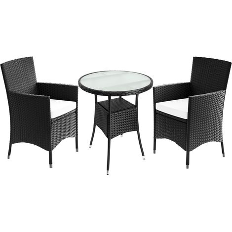 CASARIA® Polyrattan Gartenmöbel mit Tisch 2 Stühle inkl. 7cm Auflagen 5mm Sicherheitsglas Wetterfest Modern Outdoor Terrasse Balkon Sitzgruppe Möbel Set
