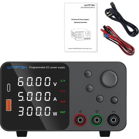 Fuente de alimentación de laboratorio, voltaje ajustable, pantalla de alta precisión, TPS605 negra (1/2)
