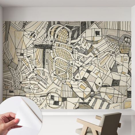 Papier peint adhésif décoratif avec colle pour salon chambre et bureau Installation rapide Abstraction géométrique 152x104 cm (1/5)
