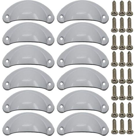 Set mit 12 Vintage-Muschelgriffen für Kommoden und Küchenschränke, halbmondförmig, 8,1 cm x 3,5 cm, weiß (1/4)