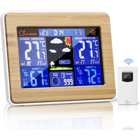 Station Météo sans Fil Station Meteo Interieur Exterieur sans Fil Thermomètre Intérieur avec Capteur LED Ecran Rétro éclairage (1/5)