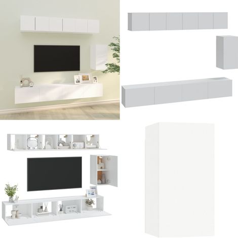 Ensemble de meubles TV 6 pcs Blanc Bois d'ingénierie - Meuble Tv - Meuble Téléviseur - Ensemble Meuble Tv - Mobilier Salle Séjour - Décoration Intérieur - Home & Living (1/5)