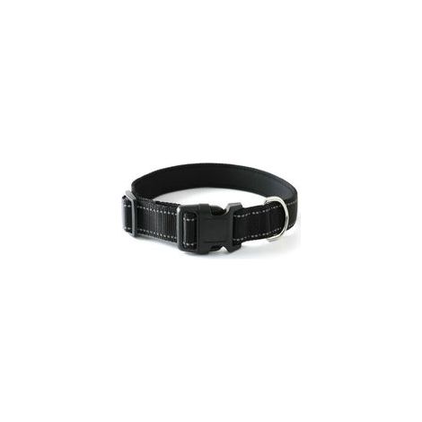 Collier réfléchissant en tissu pour chien, bouton tête de chat, noir, L : 2,5x36-50 cm –