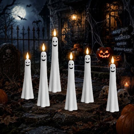 Neue LED-Stabkerzen mit Sensor – Gruselige Halloween-LED-Kerzen (Teufels-Edition) – 6 Stück – Lichtsensor