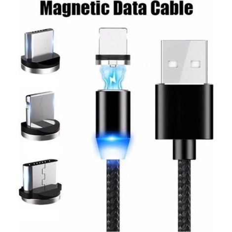 3 En 1 Micro Magnétique USB ( Android / iOS / TYPE-C ) Câble de Synchronisation Données Chargeur Charge Rapide (1/4)