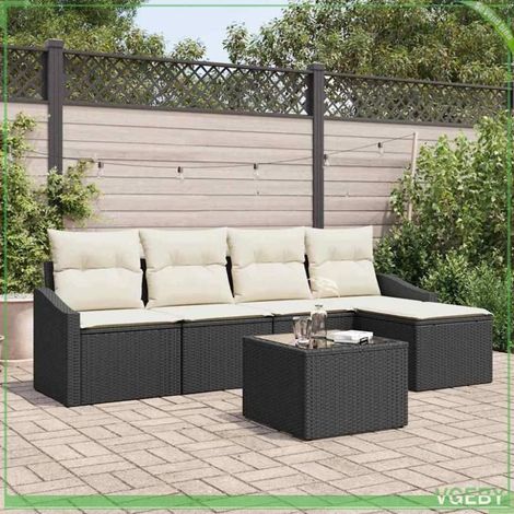 Ensemble de canapés jardin - FAFEICY - Modulaire - Noir - Polyrotin & acier - Table réglable 2-en-1 (1/5)