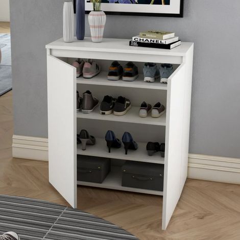 Schuhschrank Astrina, Schuhregal 3 Böden, 2 Türen Made in Italy, Griffmulde, 80x37x102h cm Hellgrau (1/4)