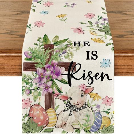 Runner Tavola Pasqua 183x33cm – Coniglio, Uova & Fiori Decorazione Primavera Cucina (1/5)