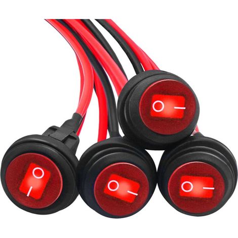 Interrupteur à bascule rond 12V CC 3 broches ON/OFF avec capot et voyant rouge 20MM - lot de 10 pièces pour voiture, bateau, camion (1/5)