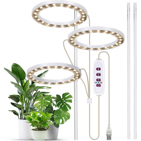 Lampe croissance plantes 3 têtes 60 LED 6,2W USB minuterie 5 niveaux (4000K) (1/5)