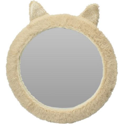 Spiegel für das Kinderzimmer, plüschige Katze mit Ohren, Ø 31 cm