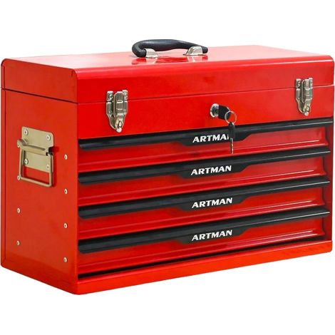 Caja de herramientas, cerraduras metálicas seguras, diseño compacto, rojo (1/2)