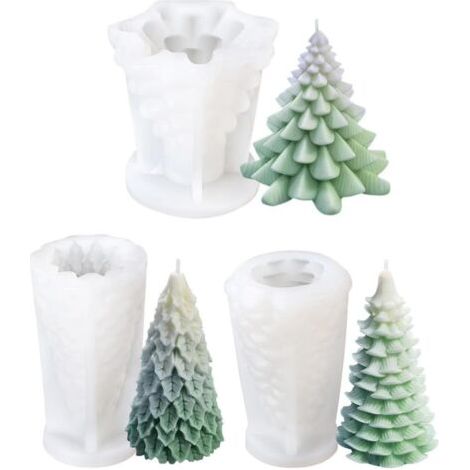 3 moules en silicone en forme de sapin de Noël, moules à bougies 3D pour la fabrication de bougies parfumées, savons, bombes de bain, lotions, barres de gelée au chocolat, moule en silicone