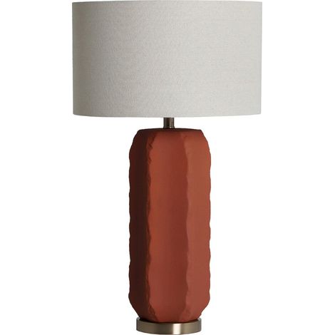 Lot de 2 lampes de table contemporaines en céramique terracotta et acier doré - Terracotta et doré avec abat-jour écru (1/3)