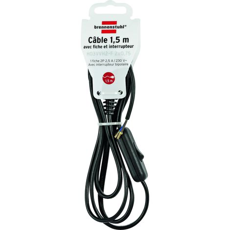 Brennenstuhl, 1161811, Cavo con spina e interruttore, 1,5 m di cavo H03 VVH2-F 2 x 0,75, nero